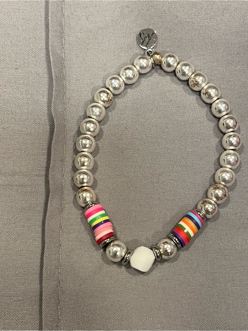 Tiffany Jazzelle Silver Beaded Bracelet with Multicolor Accent Beads